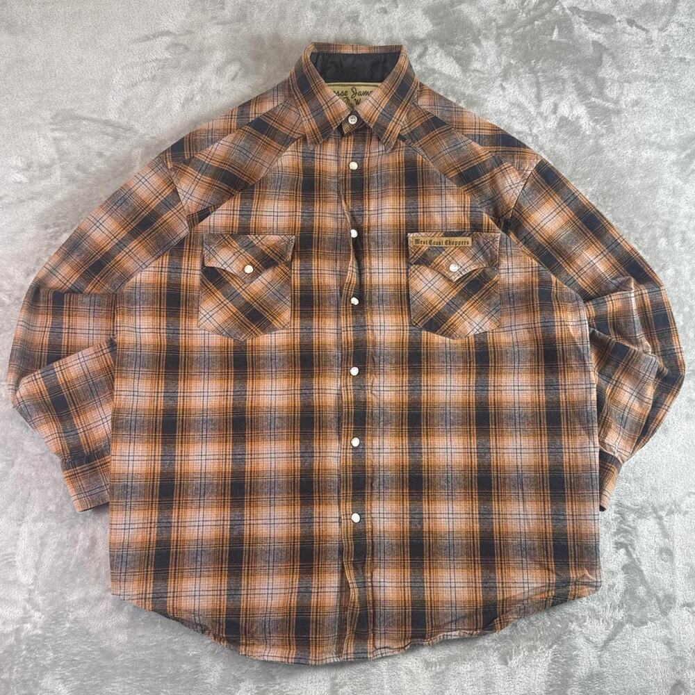 Jesse James Workwear West Coast Choppers Pearl Snap Plaid Shirt Men Sz L